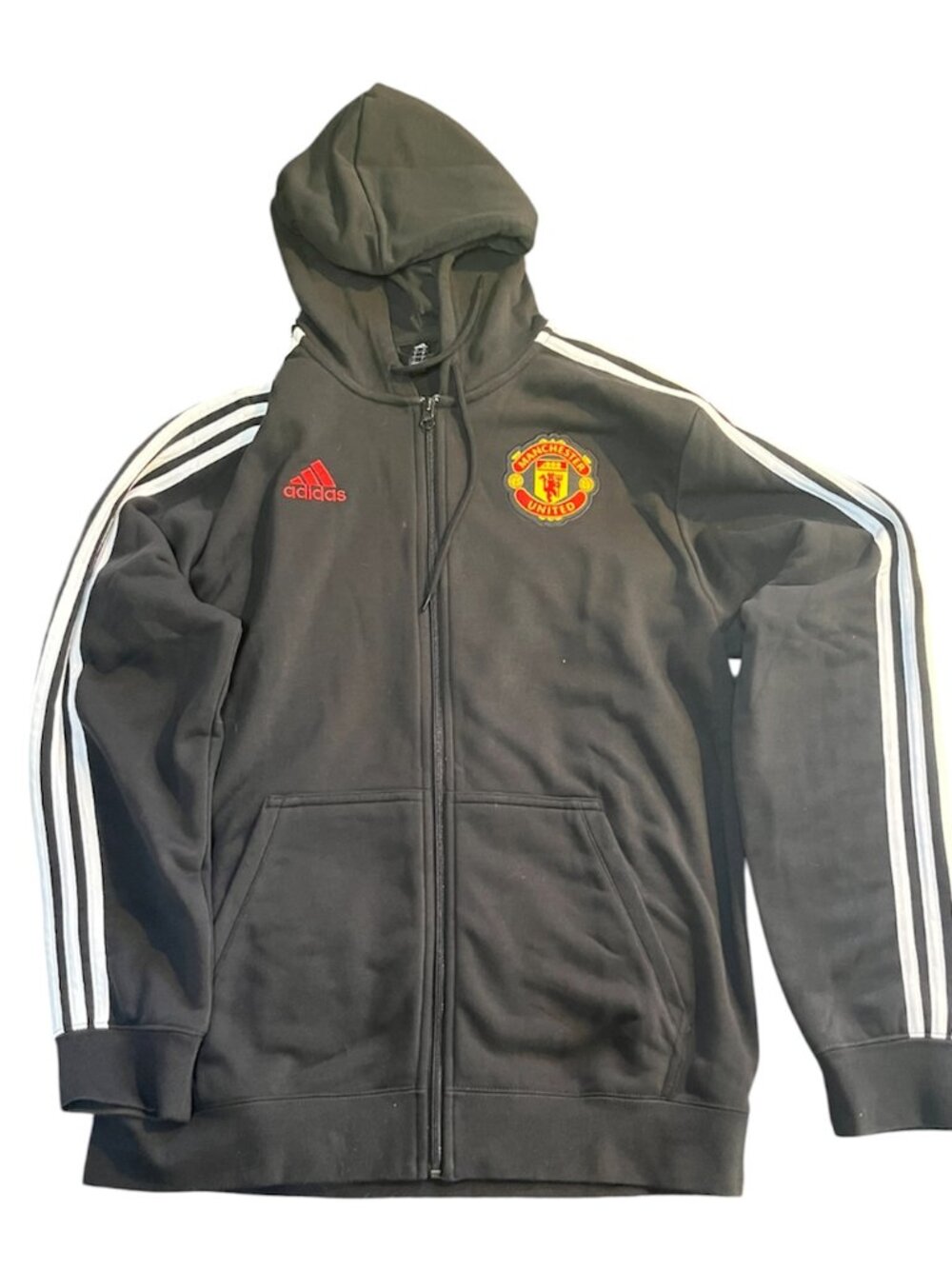 NWOT Adidas x Manchester United Black zipper hoodie with crest logo